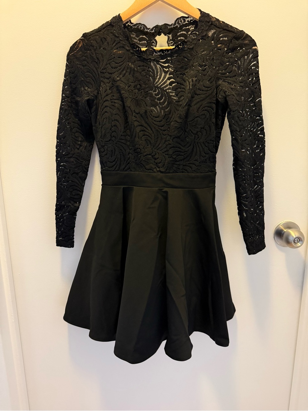 bebe Black Lace Fit-and-Flare Dress